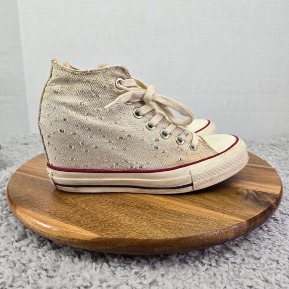 Converse CTAS All Star Lux Hi Beige Perforated Y2K Hidden Wedge Sneaker Womens 6 - Picture 4 of 13